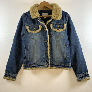 Vintage 90s Amy Byer Sherpa Trucker Jacket Sz L Juniors Y2K Grunge Indie Cowgirl